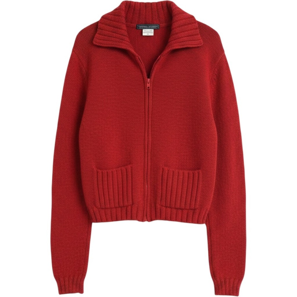 Harold Powell Red Shetland Wool Full Zip Cardigan Sweater Made in Italy Womens M
